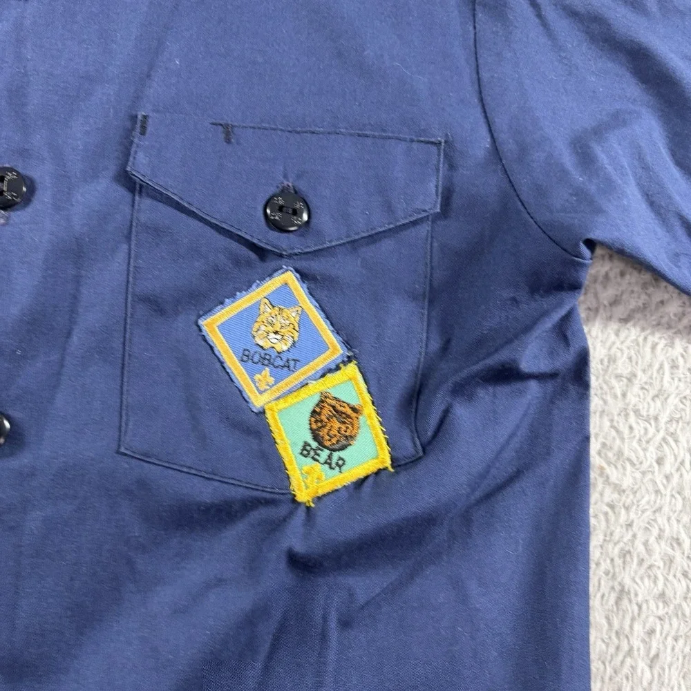 BSA Boy Scouts of America Shirt Youth Large Blue Short Sleeve Patches Made in US